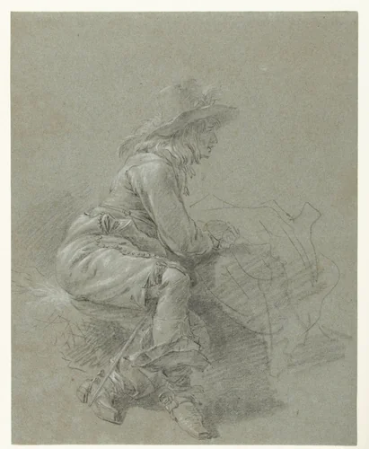 Sitting Horseman by Nicolaes Pietersz Berchem, drawing, 1630-1683