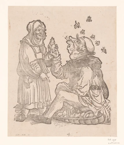 Boerin en broedende dominicaanse monnik by anonymous, print, 1505-1536