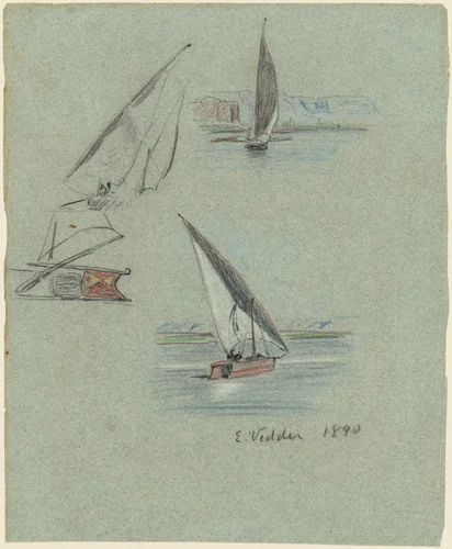 Nile Journey, Feluccas (recto) by Elihu Vedder, drawing, 1890