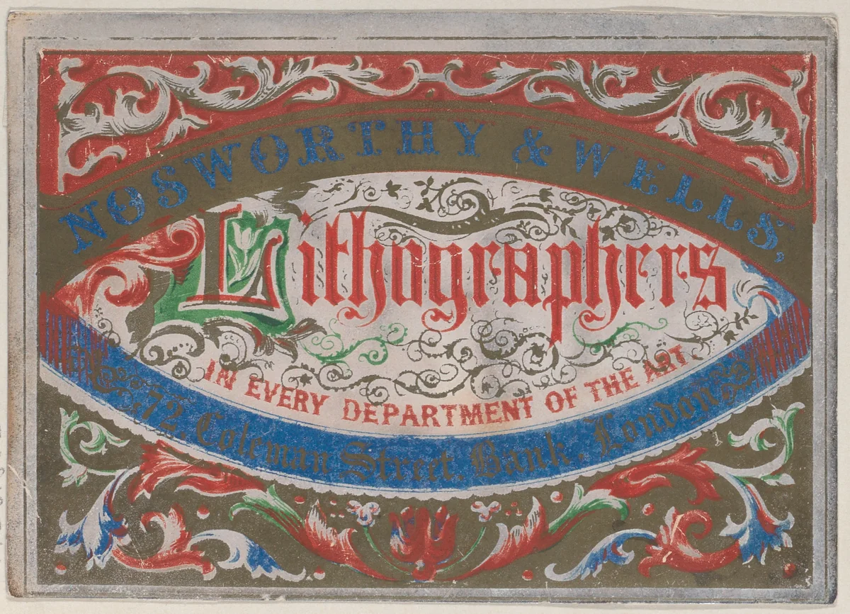 Trade Card for Nosworthy & Wells, Lithographers by anonymous, print, 1800-1900