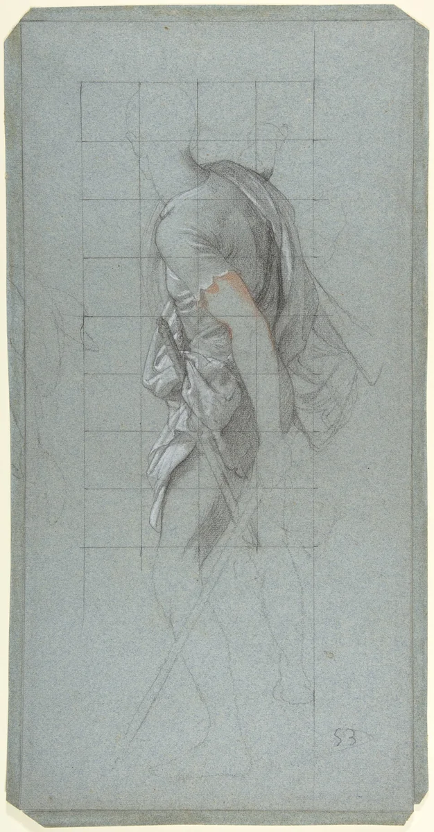 Standing Soldier: Study for the Chapel of Saints Peter and Paul in the Church of Saint-Séverin, Paris by Victor-François-Eloi Biennourry, drawing, 1851-1852