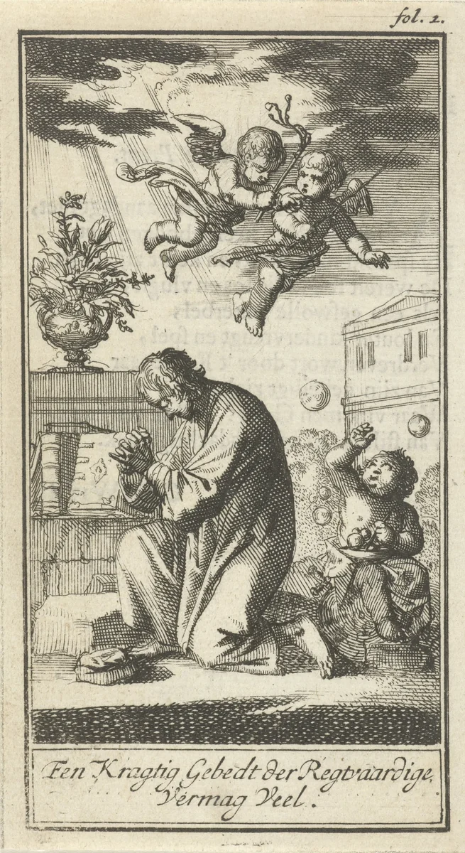 Geknielde man in gebed by Jan Luyken, print, 1693