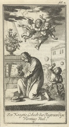 Geknielde man in gebed by Jan Luyken, print, 1693