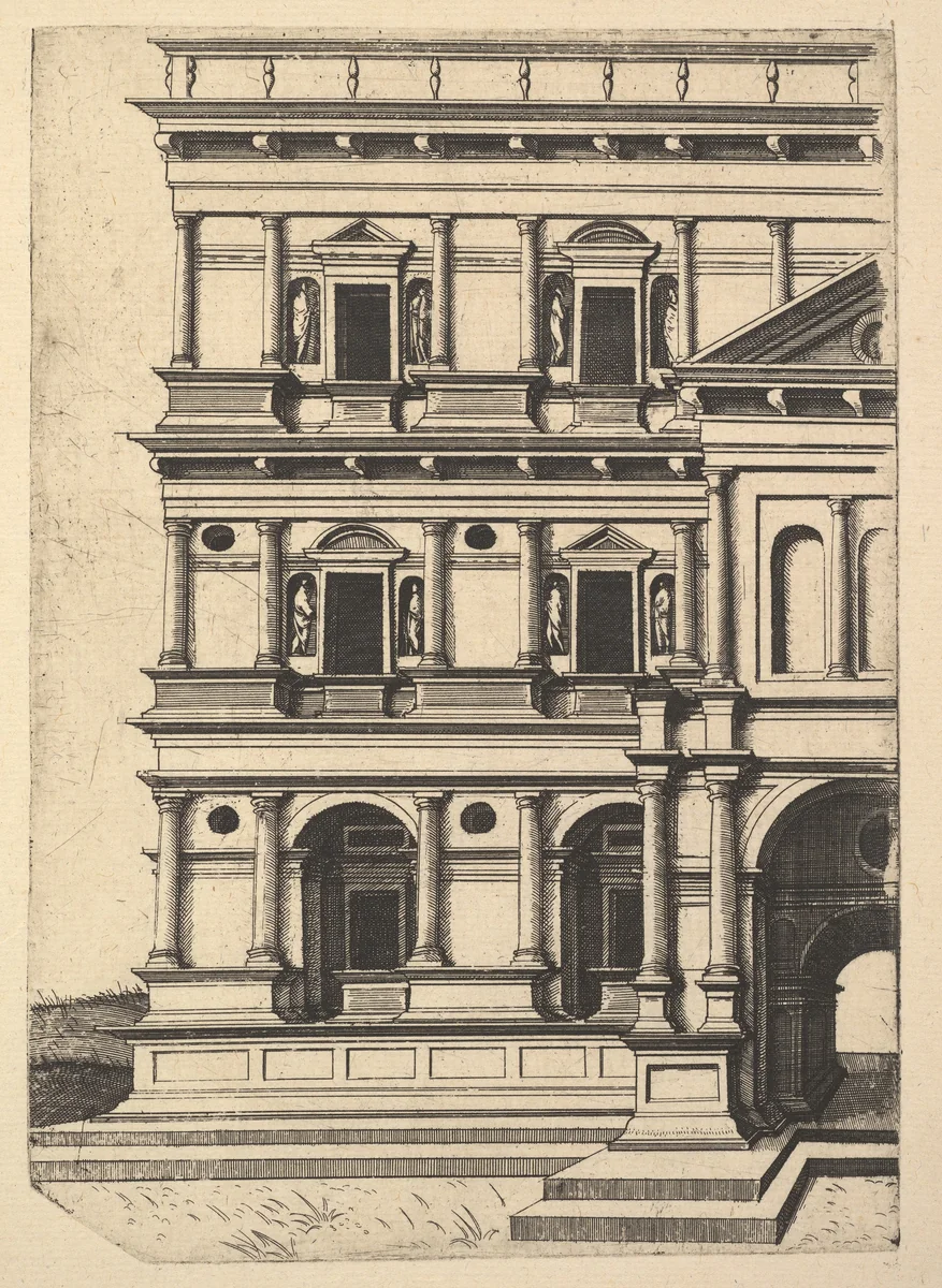 Partial View of a Building [Palatium Claudie] from the series 'Ruinarum variarum fabricarum delineationes pictoribus caeterisque id genus artificibus multum utiles' by Lambert Suavius, book, 1554