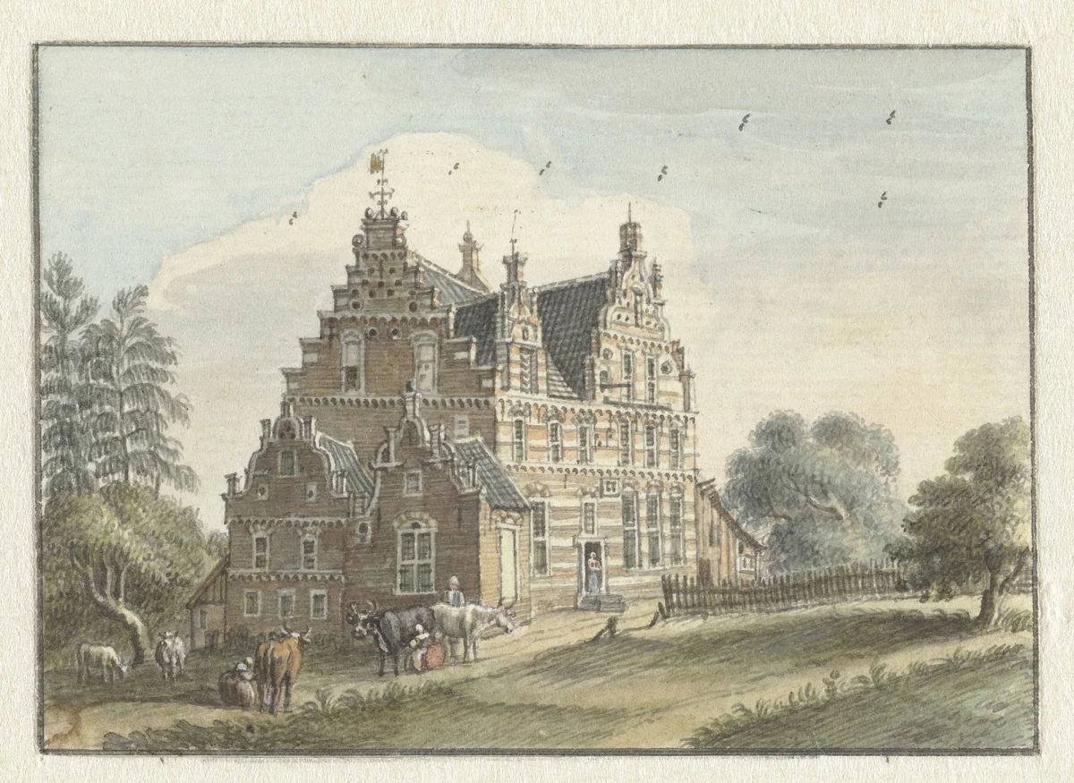 Het Huis Den Dam bij Zutphen by Jan de Beijer, drawing, 1748