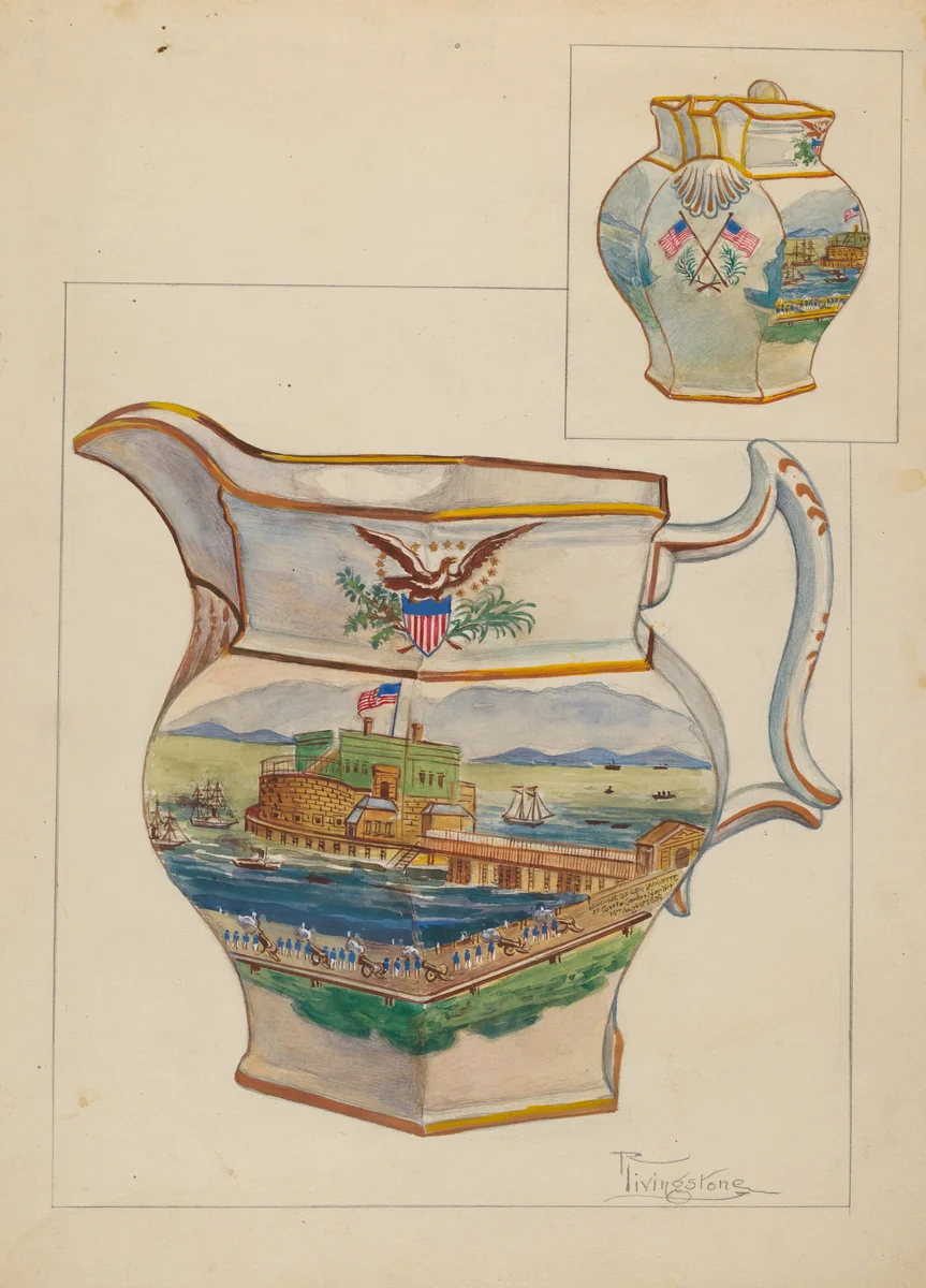 Pitcher by Rolland Livingstone, index of american design, 1935-1942
