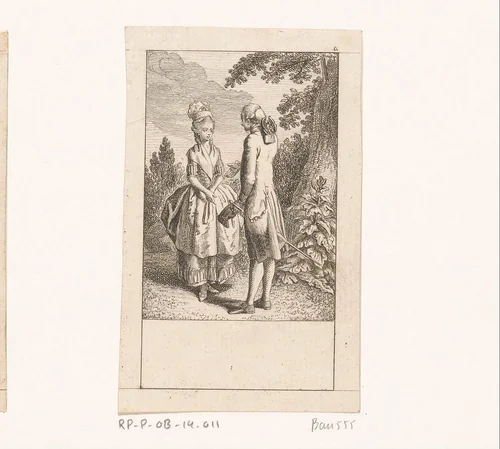 Conversatie tussen een man en een vrouw by Daniel Nikolaus Chodowiecki, print, 1778
