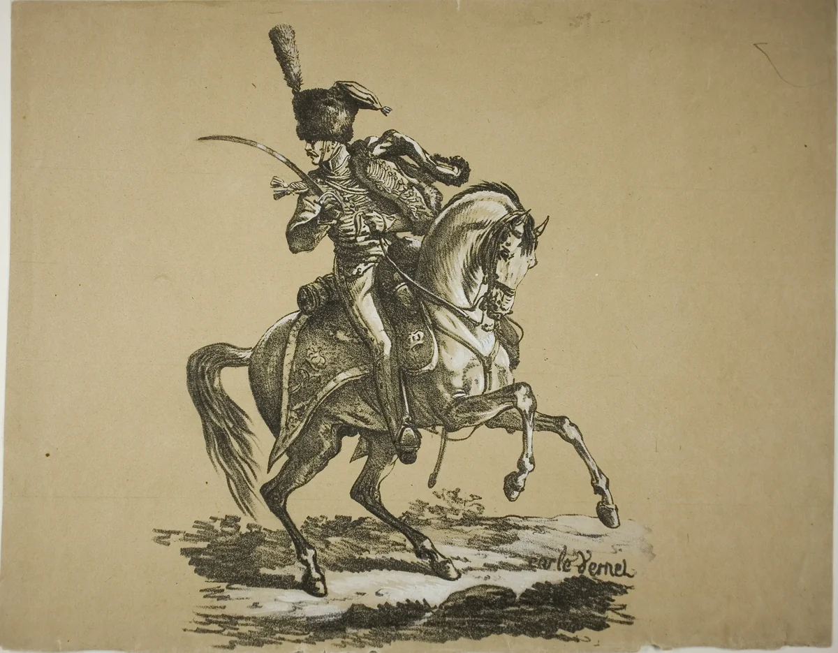 Royal Guard, Mounted Hussard and Horse, No. 6 by Carle Vernet, print, 1813-1823