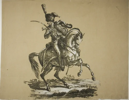 Royal Guard, Mounted Hussard and Horse, No. 6 by Carle Vernet, print, 1813-1823