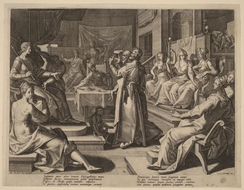 Heliogabalus and the Wise Women by Raphael Sadeler I, print, 1589