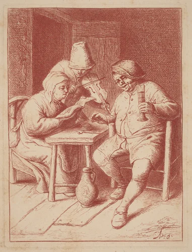Two Singers and a Fiddler in an Interior by Adriaen van Ostade, print, 1647-1657