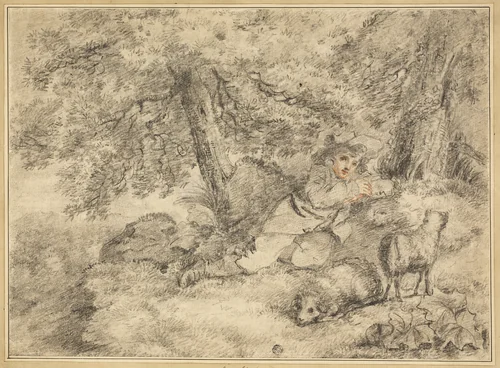 Shepherd Boy with Lambs in Woods by George Morland, drawing, 1783-1804