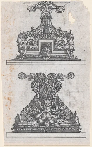 Two Table Designs by Jacques Androuet du Cerceau, print, 1565-1570