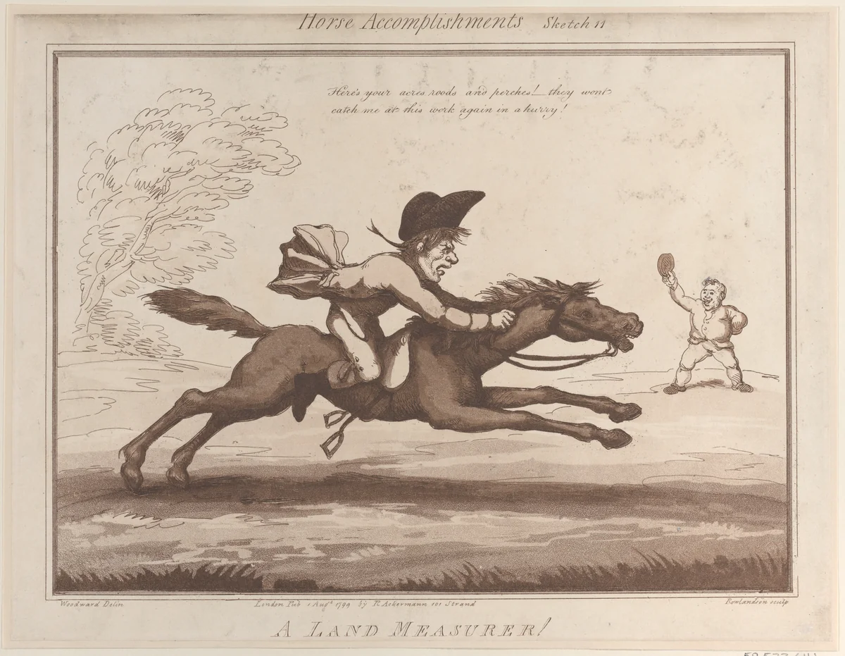 Horse Accomplishments, Sketch 11: A Land Measurer !! by Thomas Rowlandson, print, 1799