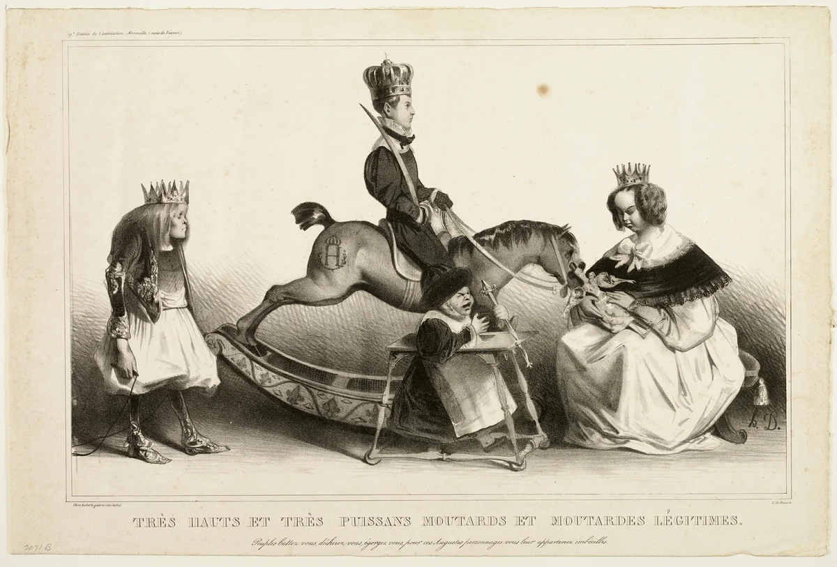 Very High and Mighty Legitimate Brats. Peoples, defend yourselves, tear yourselves to pieces, sacrifice yourselves for these royals, you belong to them, imbeciles, plate 19 by Honoré-Victorin Daumier, print, 1834