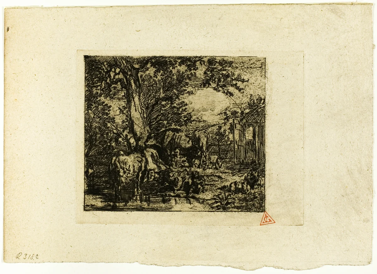 Landscape with Animals by Charles-Émile Jacque, print, 1833-1894