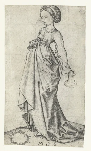 De tweede dwaze maagd by Unknown, print, 1470-1491