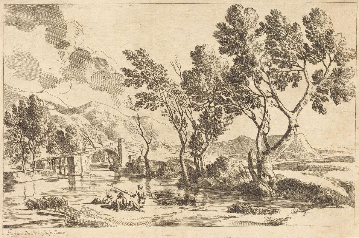 Roman Landscape by Gaspard Dughet, print, 1615-1675