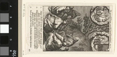 Christus predikt de parabel van de vijf wijze en de vijf dwaze maagden by Boëtius Adamsz. Bolswert, print, 1590-1622