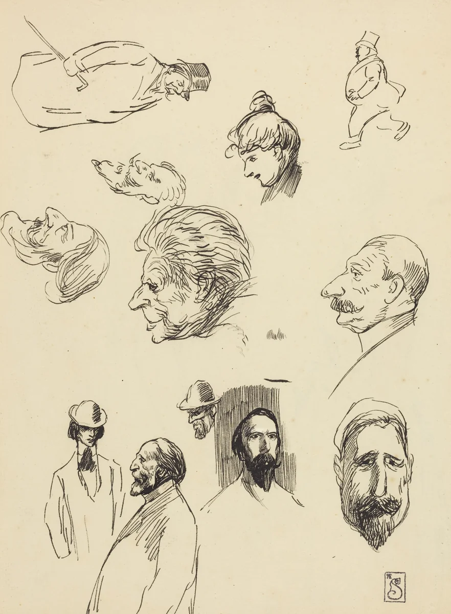 Studies of Figures and Heads by Théophile Alexandre Steinlen, drawing, 1859-1923