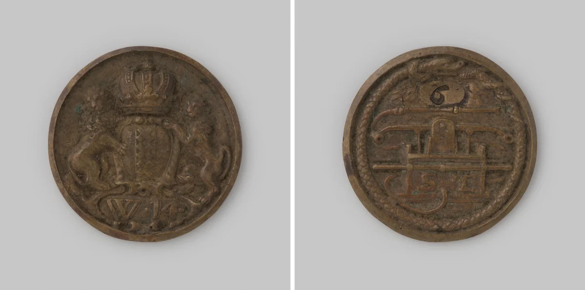 Amsterdam, brandspuitpenning van wijk 14 by anonymous, metalwork, 1700-1799
