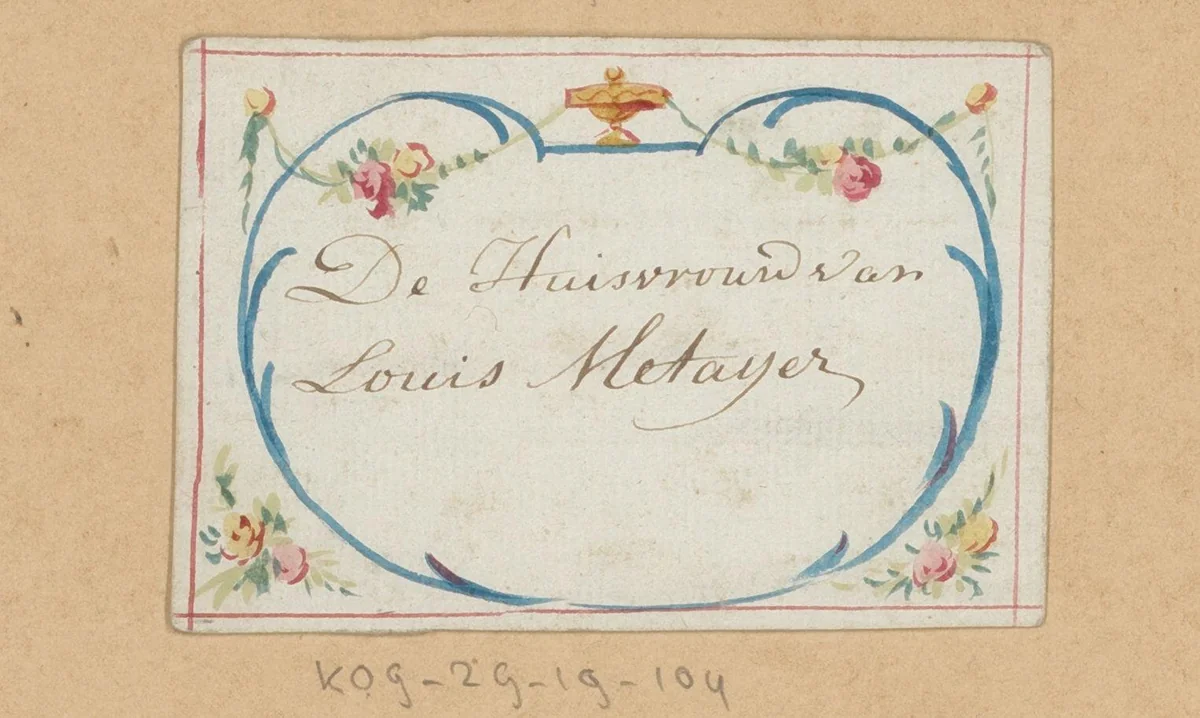 Bruiloftskaart voor 'De Huisvrouw van Louis Metayer' by anonymous, drawing, 1780-1800