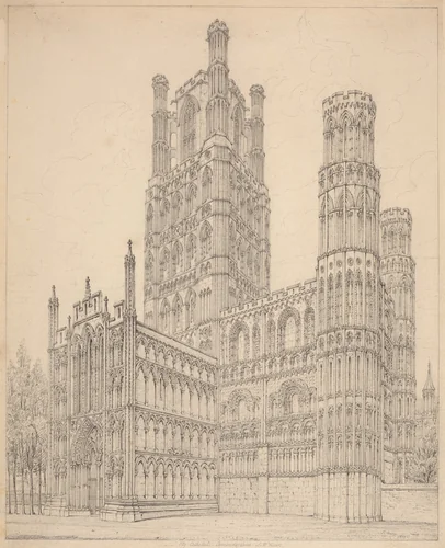 Ely Cathedral, Cambridgeshire, S.W. View by John Coney, drawing, 1820