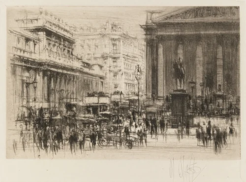 London Set: Bank (with the Royal Exchange) by William Walcot, print, 1924