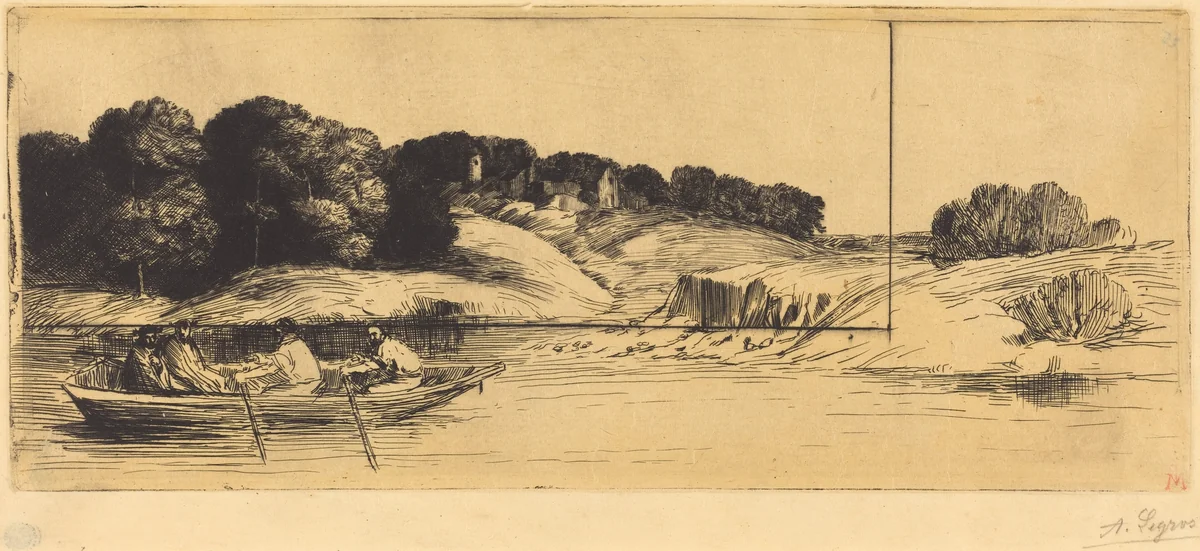Landscape with Boat, 1st plate (Le paysage au bateau) by Alphonse Legros, print, 1837-1911