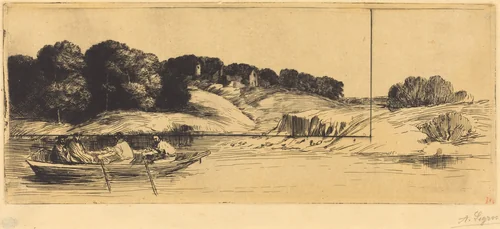Landscape with Boat, 1st plate (Le paysage au bateau) by Alphonse Legros, print, 1837-1911