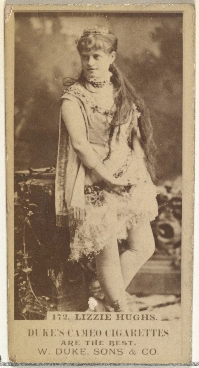 Card Number 172, Lizzie Hughs, from the Actors and Actresses series (N145-5) issued by Duke Sons & Co. to promote Cameo Cigarettes by W. Duke, Sons & Co., photograph, 1880-1889