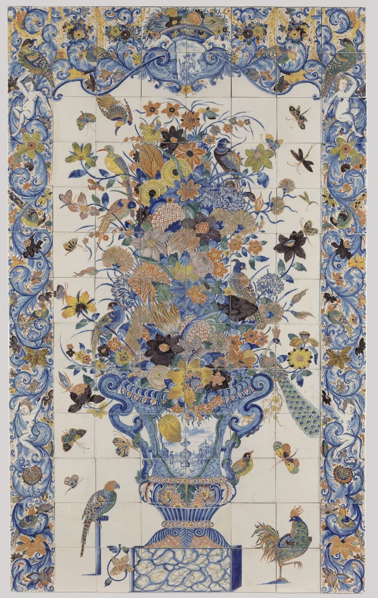 Tegeltableau met een bloemenvaas by anonymous, ceramic, 1690-1750