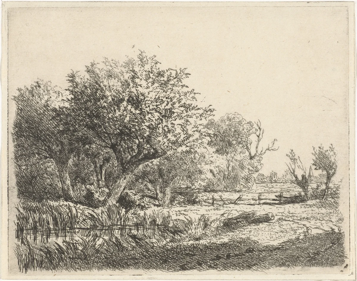 Wilgen bij een poel by Adrianus van Everdingen, print, 1842-1882