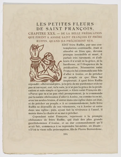 Pictorial initial (page 184) from Les Petites Fleurs de St. François (The Little Flowers of St. Francis) by Émile Bernard, illustrated book, 1928