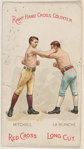 Right Hand Cross Counter, Young Mitchell and George La Blanche, from the Boxing Positions and Boxers series (N266) issued by P. Lorillard Company to promote Red Cross Long Cut Tobacco by P. Lorillard Company, print, 1893