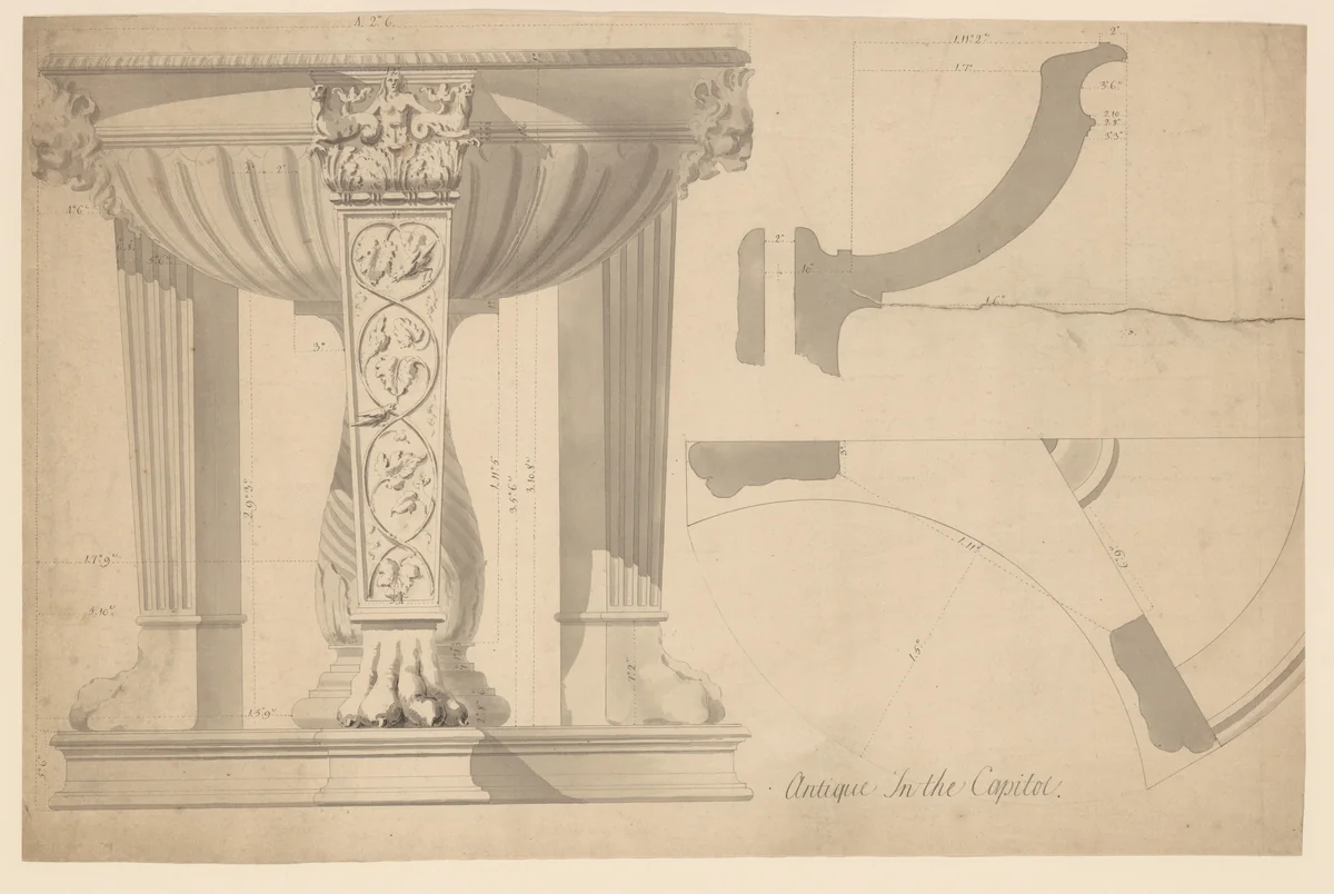 Capitoline, Antique Tripod by Sir William Chambers, drawing, 1745-1760