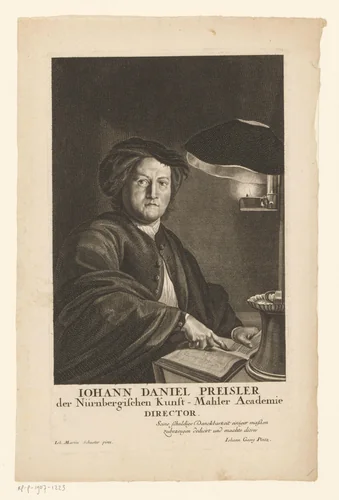 Portret van Johann Daniel Preissler by Johann Georg Pintz, print, 1707-1767