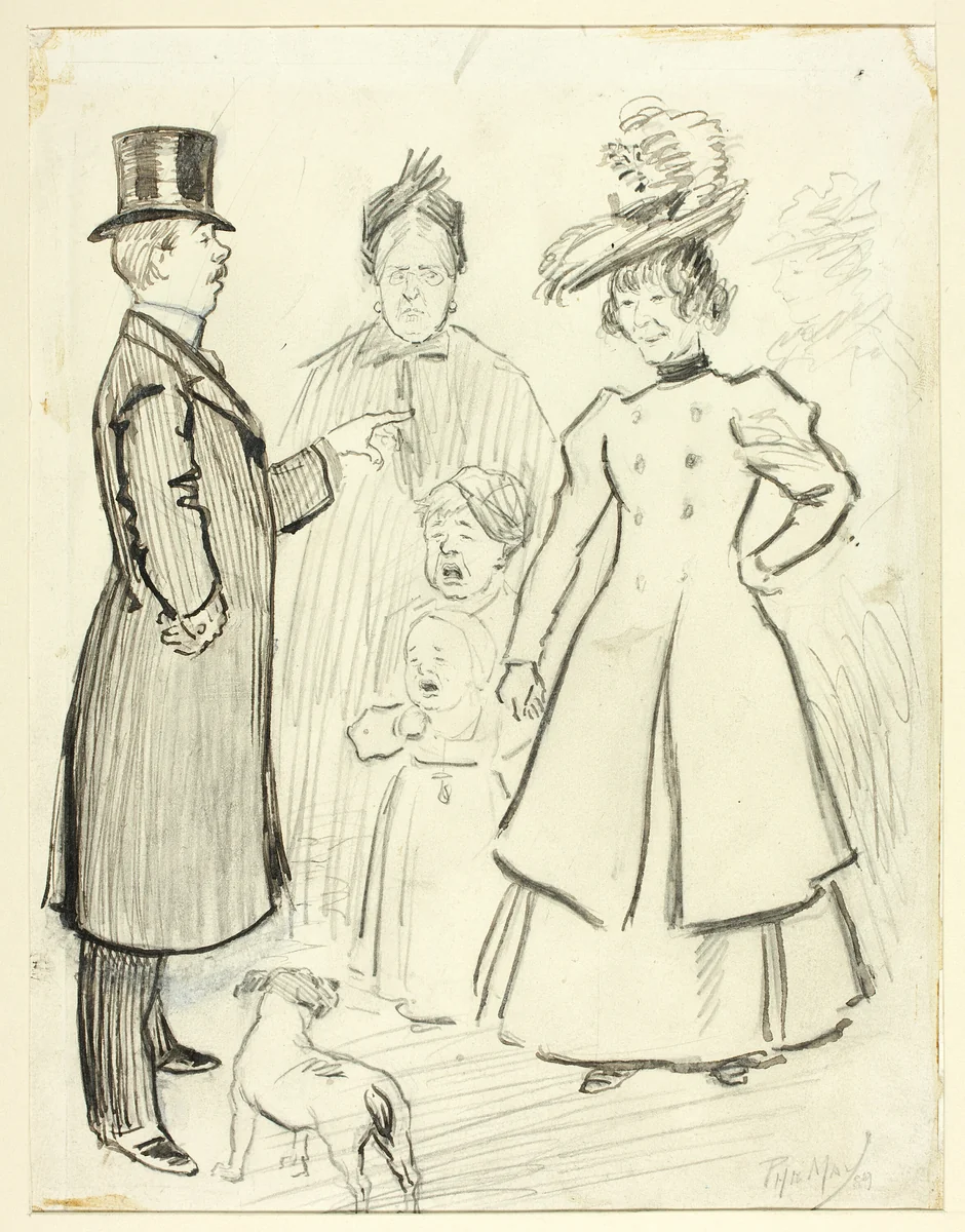 Humorous Scene of London Life in the East End by Philipp William May, drawing, 1889
