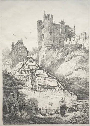 A Series of Ancient Buildings and Rural Cottages in the North of England: At York, Farmyard with Chickens by Samuel Prout, print, 1821