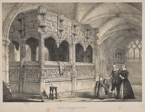 Architecture of the Middle Ages: Shrine of the Countess de la Warre in Boxgrove Priory, Sussex by Joseph Nash, print, 1838