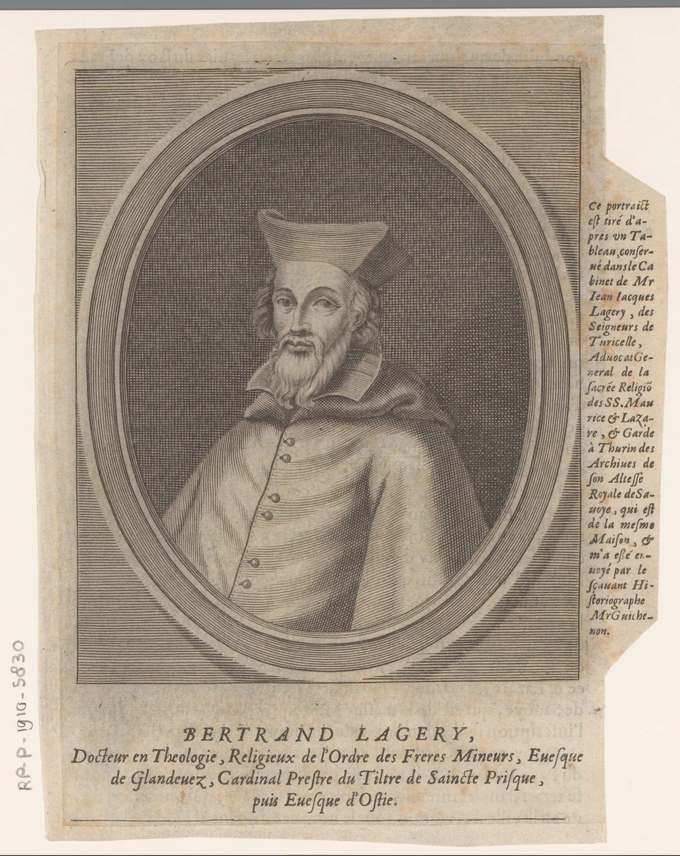 Portret van Bertrand Lagery by Etienne Picart, print, 1660
