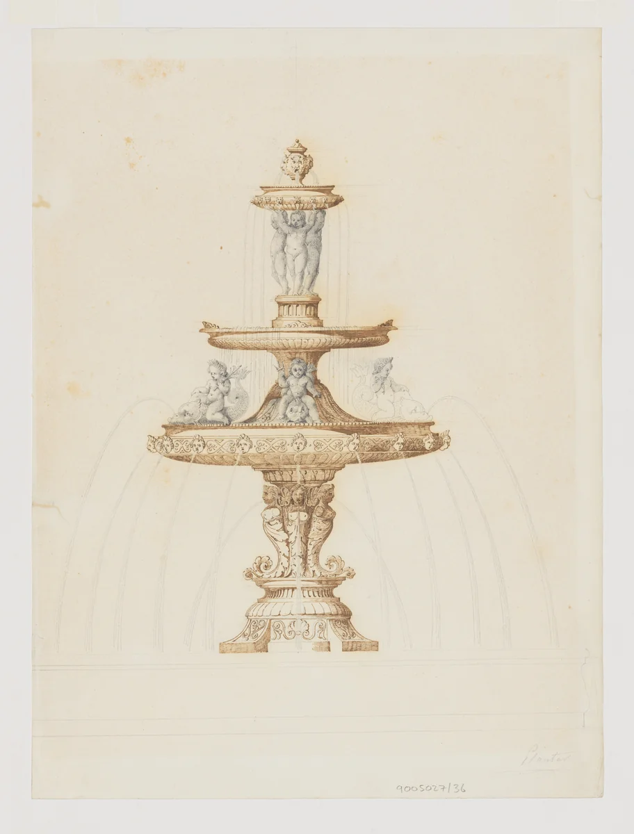 Design for a Fountain by Jean-Baptiste Louis Plantar, drawing, 1840-1880