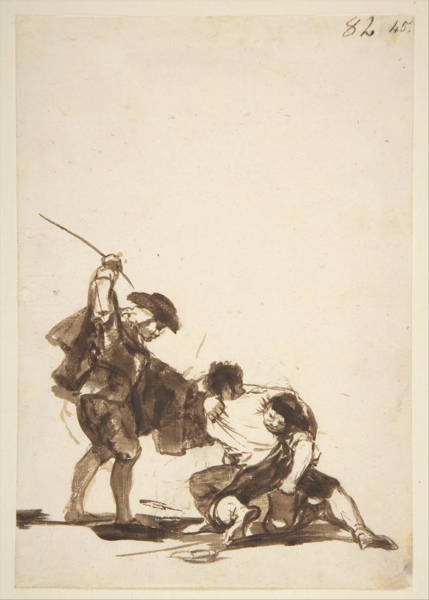 A man breaking up a fight; page 82 from the "Images of Spain" Album (F) by Goya, drawing, 1807-1825