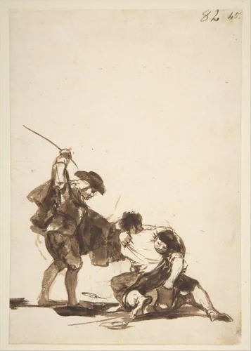 A man breaking up a fight; page 82 from the "Images of Spain" Album (F) by Goya, drawing, 1807-1825