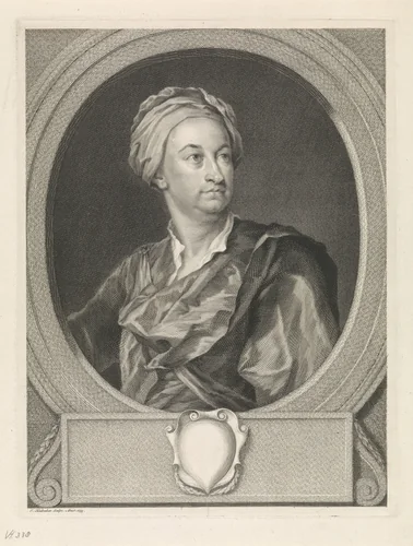 Portret van Matthew Prior by Jacob Houbraken, print, 1735