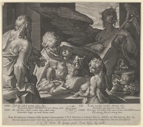 Holy Family with Saint John by Lucas Kilian, print, 1605