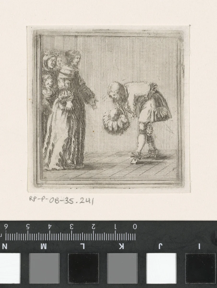 Jongeman buigt voor edelvrouw by anonymous, print, 1620-1664
