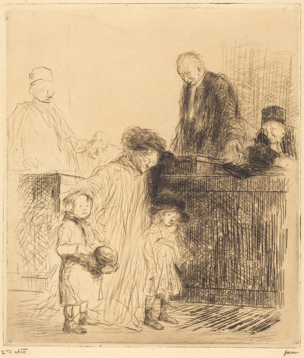 La sortie de l'audience (1ère planche) (Coming Out of the Hearing) (first plate) by Jean-Louis Forain, print, 1909