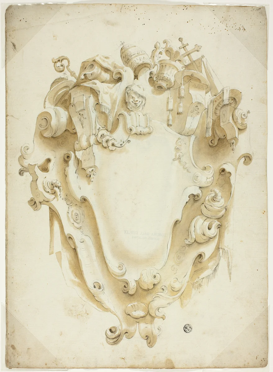 Design for Ecclesiastical Escutcheon by Unknown Artist, drawing, 1600-1699