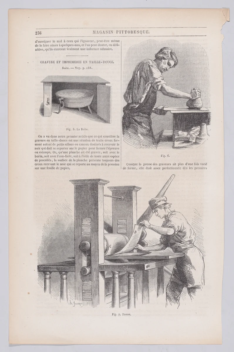 Engraving and Intaglio Printing, from "Le Magasin Pittoresque" by Charles Jacque, print, 1852
